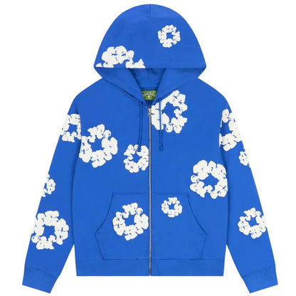 Denim Tears Cotton Wreath Zip Hoodie Blue - AFewVibe