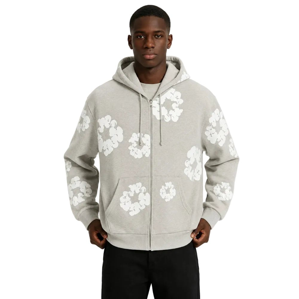 Denim Tears Cotton Wreath Zip Hoodie Grey – AFewVibe