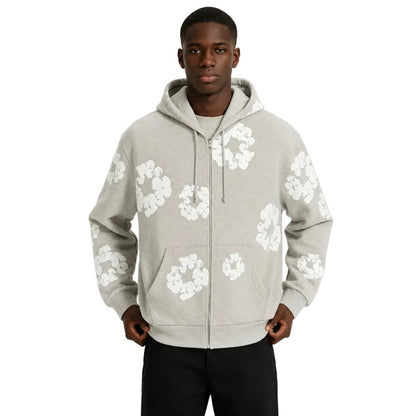 Denim Tears Cotton Wreath Zip Hoodie Grey - AFewVibe