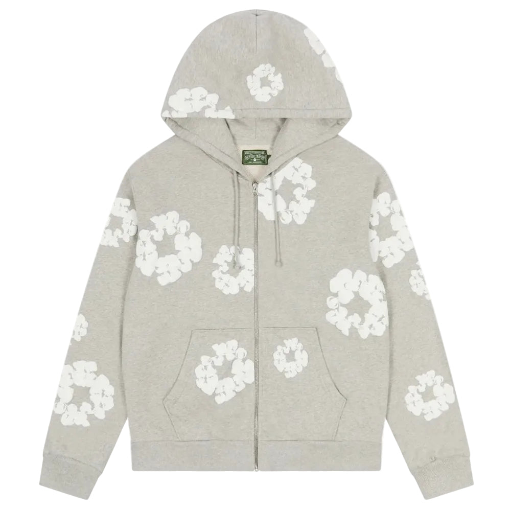 Denim Tears Cotton Wreath Zip Hoodie Grey - AFewVibe