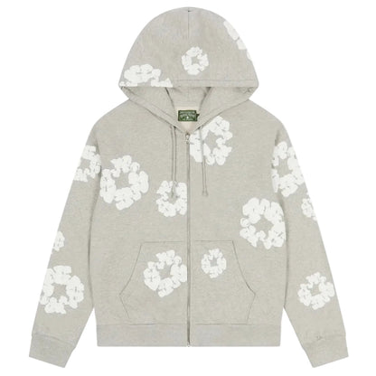 Denim Tears Cotton Wreath Zip Hoodie Grey - AFewVibe