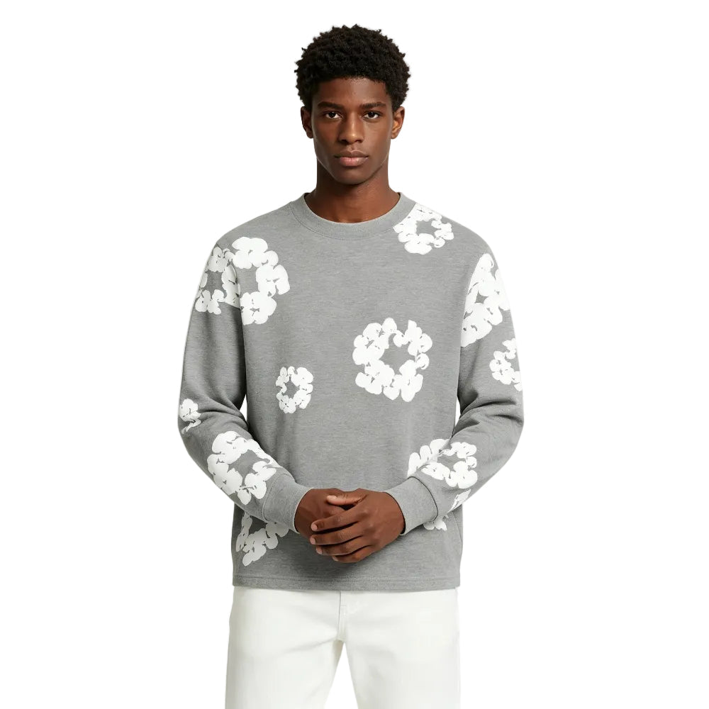 Denim Tears Long Sleeve Cotton Wreath T-shirt Grey - AFewVibe