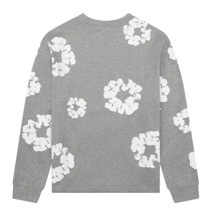 Denim Tears Long Sleeve Cotton Wreath T-shirt Grey - Afewvibe