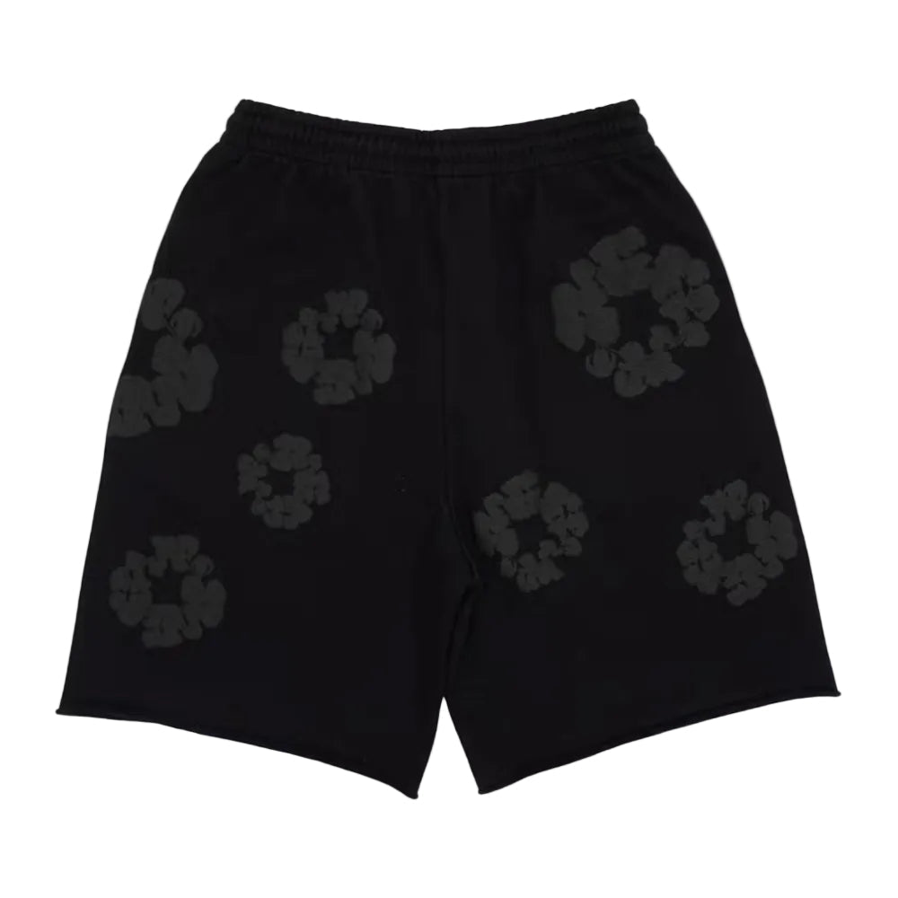 Denim Tears Mono Wreath Sweatshorts Black - Afewvibe