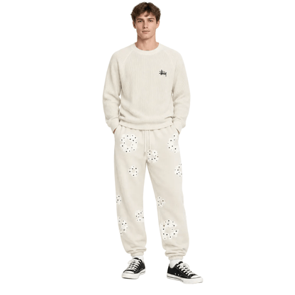 Denim Tears Rhinestone Cotton Wreath Sweatpants Oatmeal - AFewVibe