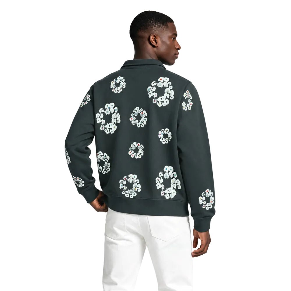 Denim Tears Rhinestone Wreath Half Zip Sweatshirt Black - AFewVibe