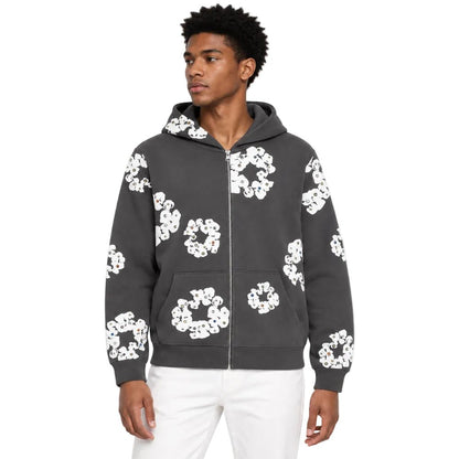 Denim Tears Rhinestone Wreath Zip Hoodie Vintage Black - AFewVibe