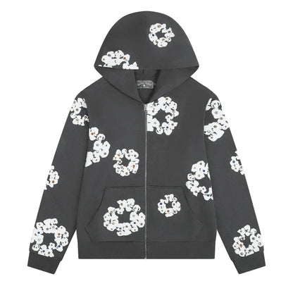 Denim Tears Rhinestone Wreath Zip Hoodie Vintage Black - Afewvibe