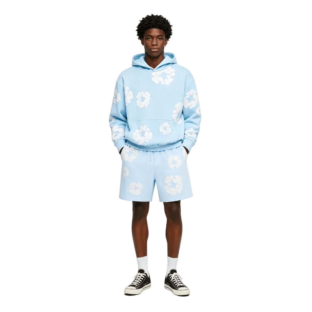 Denim Tears The Cotton Wreath Sweat Shorts Powder Blue - AFewVibe