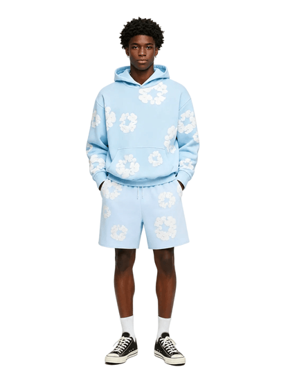 Denim Tears The Cotton Wreath Sweat Shorts Powder Blue - AFewVibe