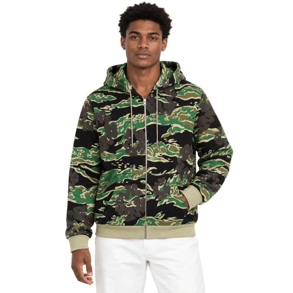 Denim Tears The Cotton Wreath Zip Sweatshirt Green Camo - AFewVibe
