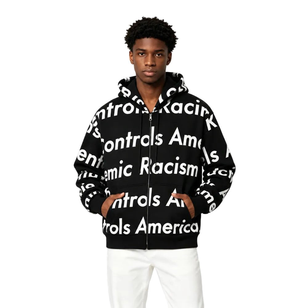 Denim Tears x Arthur Jafa Systemic Racism Controls America Zip Up Hoodie Black - AFewVibe