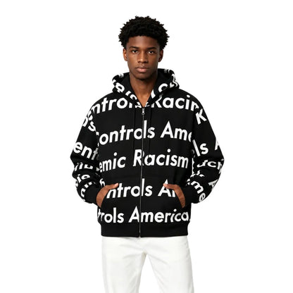 Denim Tears x Arthur Jafa Systemic Racism Controls America Zip Up Hoodie Black - AFewVibe