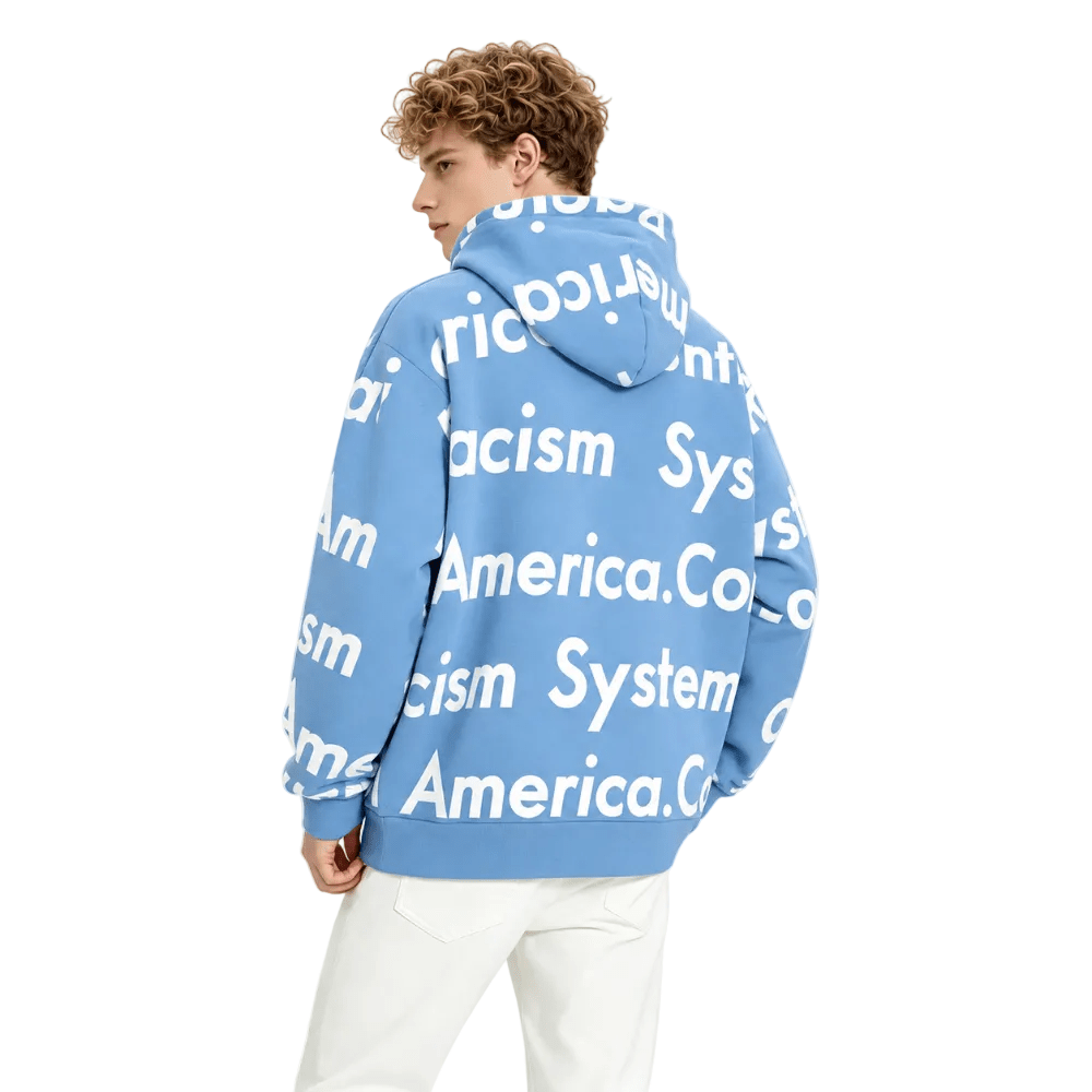 Denim Tears x Arthur Jafa Systemic Racism Controls America Zip Up Hoodie Dusty Blue - AFewVibe