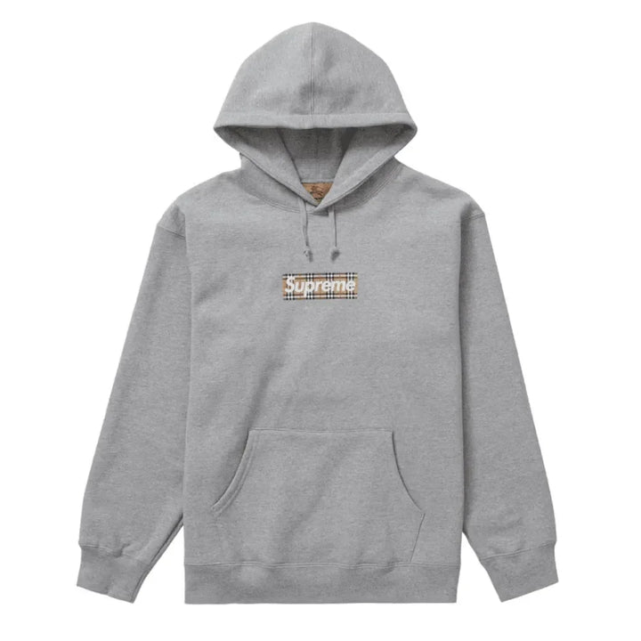 Supreme Burberry Box Logo Hooded Sweatshir Heather Grey - AFV Clothes