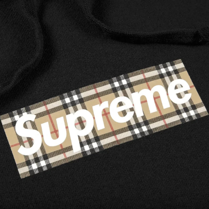 Supreme Burberry Box Logo Hooded Sweatshirt Black - AFV Clothes