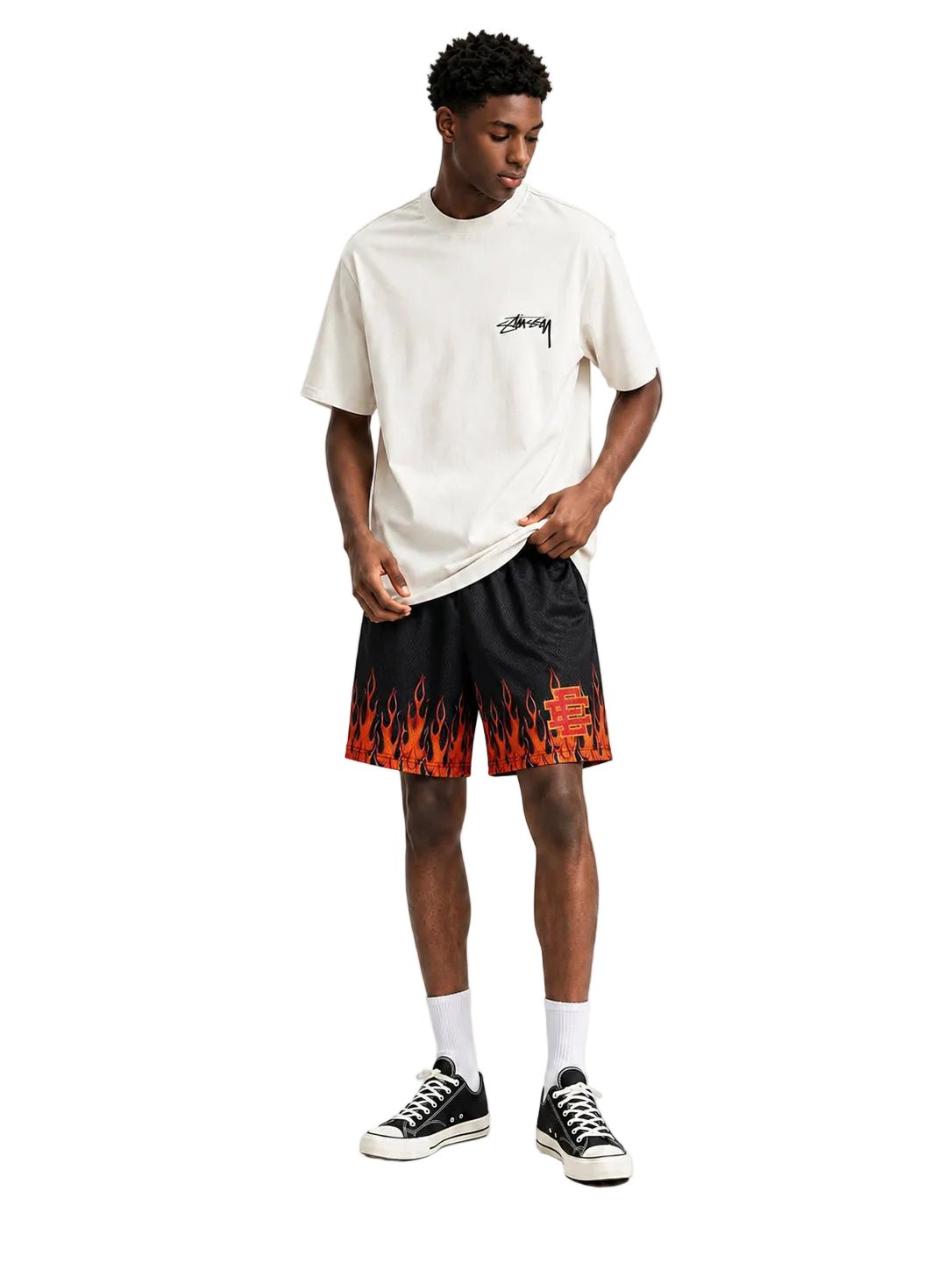 Eric Emanuel EE Basic Core Burning Flames Short Black Red - AFewVibe