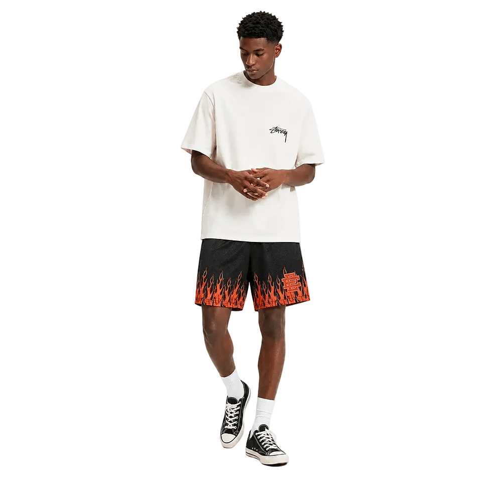 Eric Emanuel EE Basic Core Burning Flames Short Black Red - AFewVibe