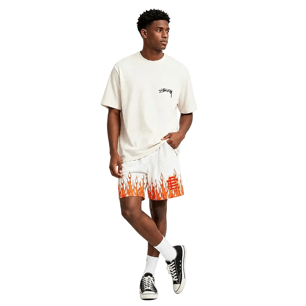 Eric Emanuel EE Basic Core Burning Flames Short Off White Red - AFewVibe