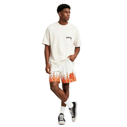 Eric Emanuel EE Basic Core Burning Flames Short Off White Red - AFewVibe