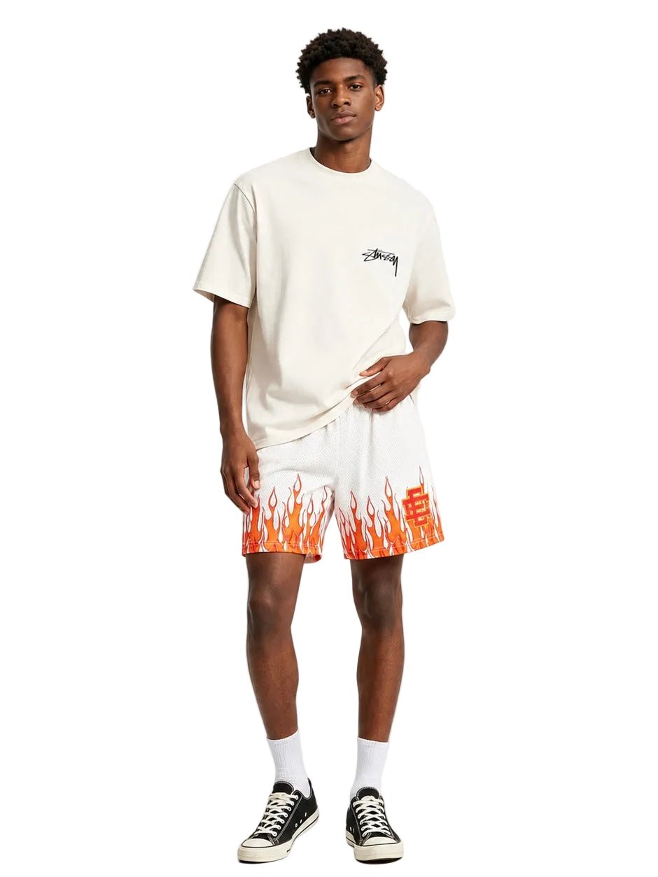 Eric Emanuel EE Basic Core Burning Flames Short Off White Red - AFewVibe