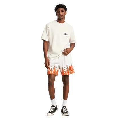 Eric Emanuel EE Basic Core Burning Flames Short Off White Red - AFewVibe