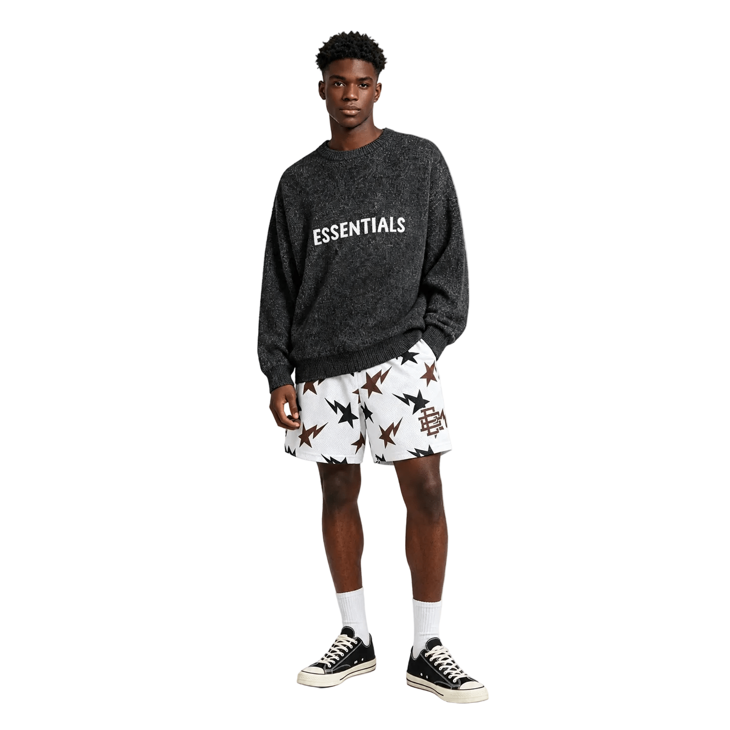 Eric Emanuel x BAPE EE Basic Core Short Cream Brown Navy - AFewVibe