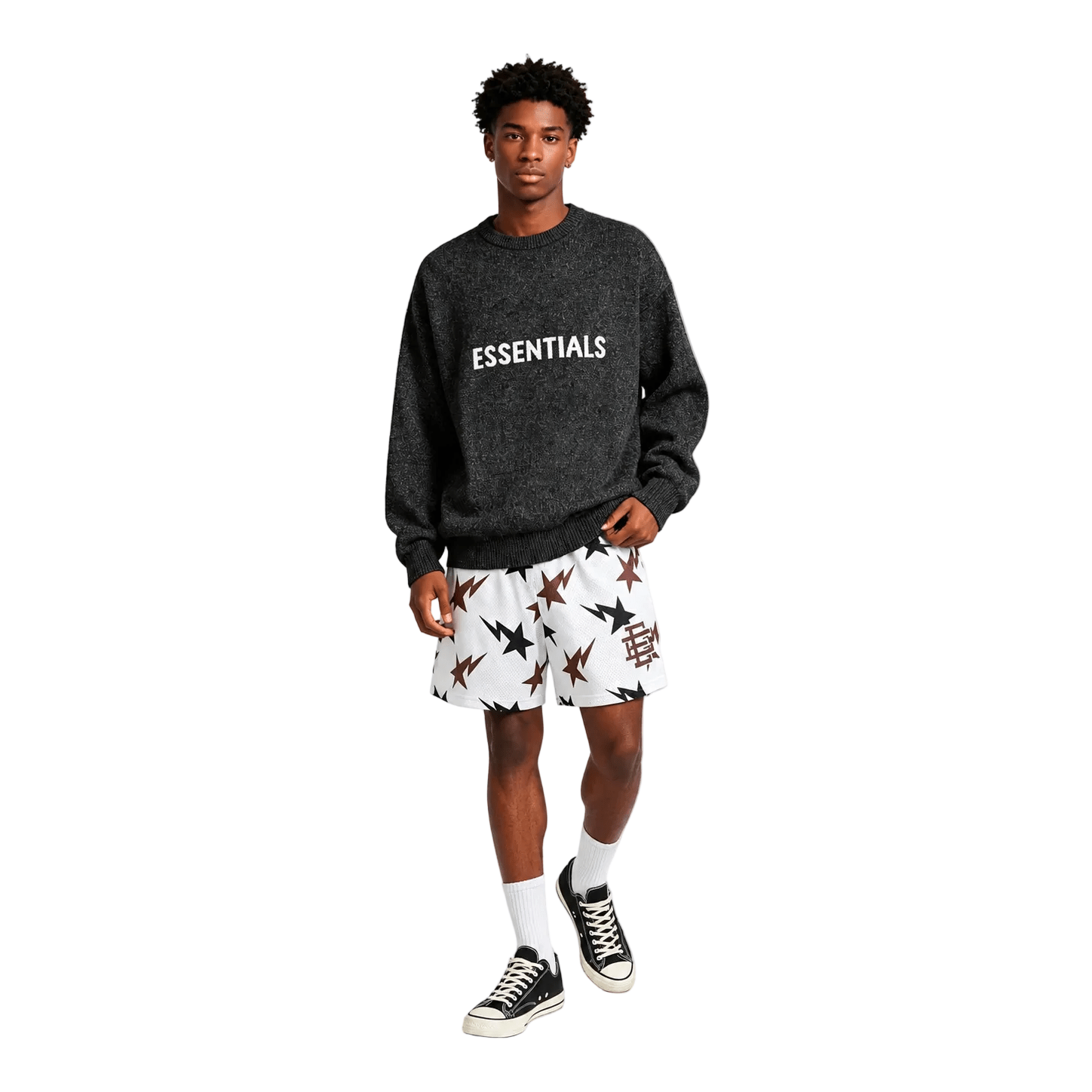 Eric Emanuel x BAPE EE Basic Core Short Cream Brown Navy - AFewVibe