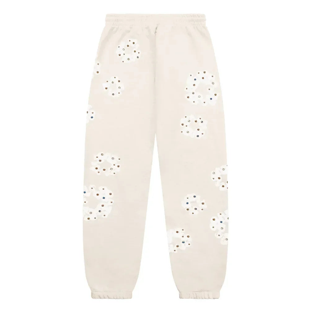 Denim Tears Rhinestone Cotton Wreath Sweatpants Oatmeal - AFV Clothes