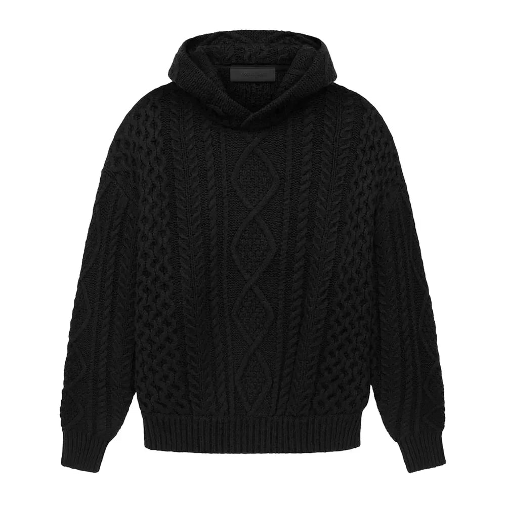 Fear of God Essentials Cable Knit Hoodie Jet Black - Afewvibe