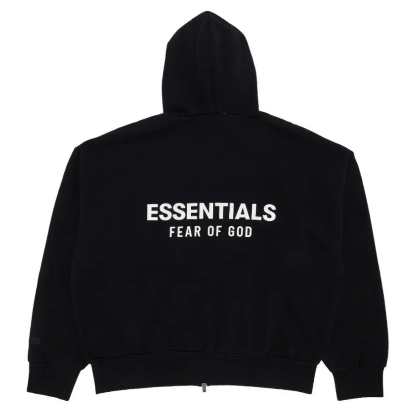 トップス ESSENTIALS Classic Full Zip-Up Fear of God Essentials Classic Full Zip-Up Hoodie Jet Black – AFewVibe