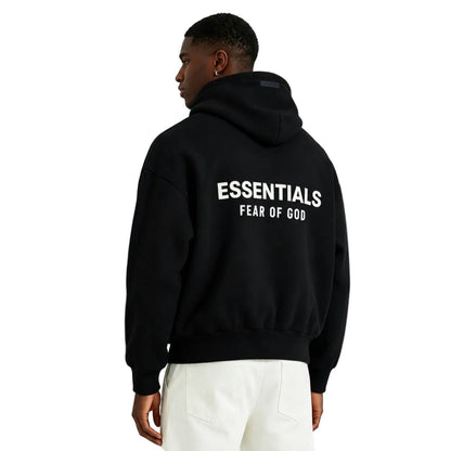 Fear of God Essentials Classic Full Zip-Up Hoodie Jet Black - AFewVibe