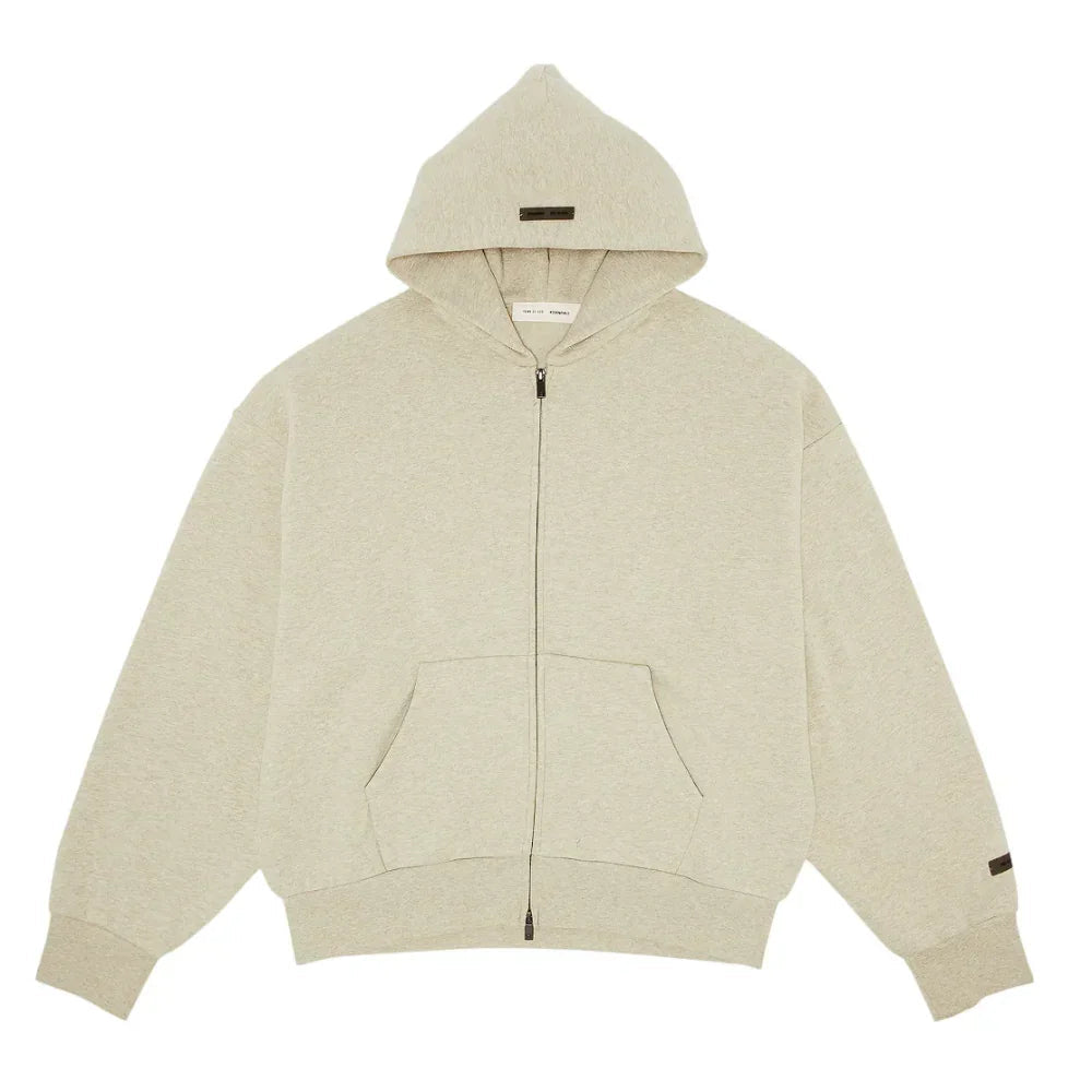 Fear of God Essentials Classic FullZip Hoodie Heather Stone - Afewvibe
