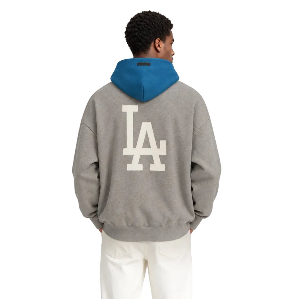 Fear of God Essentials Dodgers Sport Hoodie Concrete Heather Blue Sapphire - AFewVibe