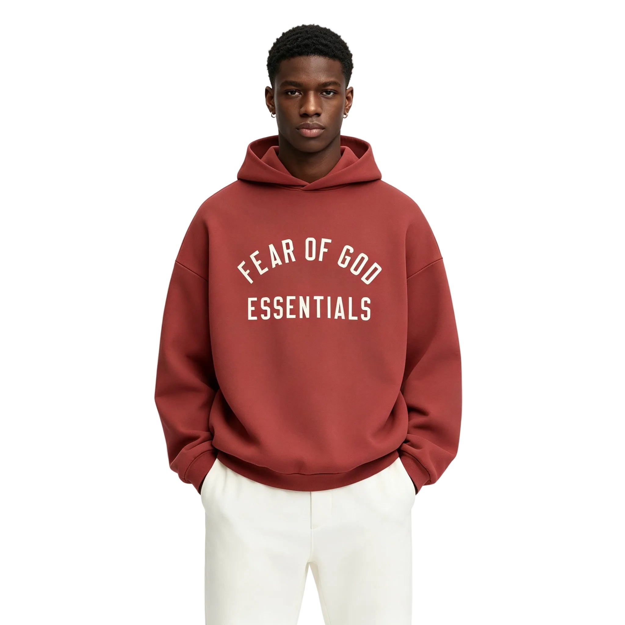 Fear of God Essentials Fleece Hoodie Crimson – AFewVibe