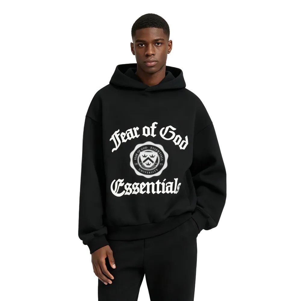 Fear of God Essentials Heavy Fleece Vintage Shrunken Hoodie Black - AFewVibe