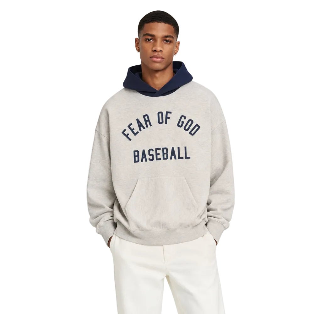 Fear of God Essentials MLB Sport Hoodie Oatmeal Heather Midnight Navy - AFewVibe