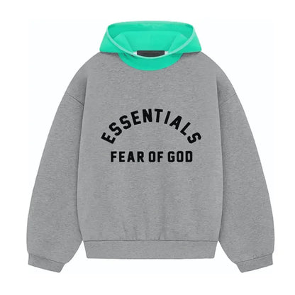 Fear of God Essentials SS24 Nylon Fleece Hoodie Dark Heather Oatmeal/Mint Leaf - Afewvibe