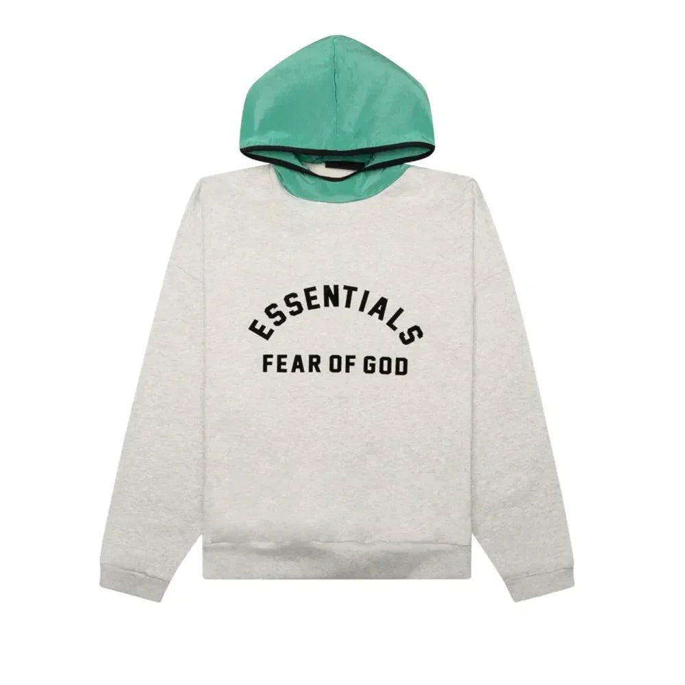 Fear Of God Essentials SS24 Nylon Fleece Hoodie Light Heather Grey/Mint Leaf - Afewvibe