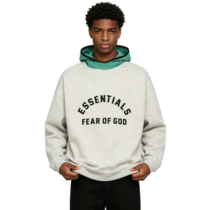 Fear Of God Essentials SS24 Nylon Fleece Hoodie Light Heather Grey/Mint Leaf - AFewVibe