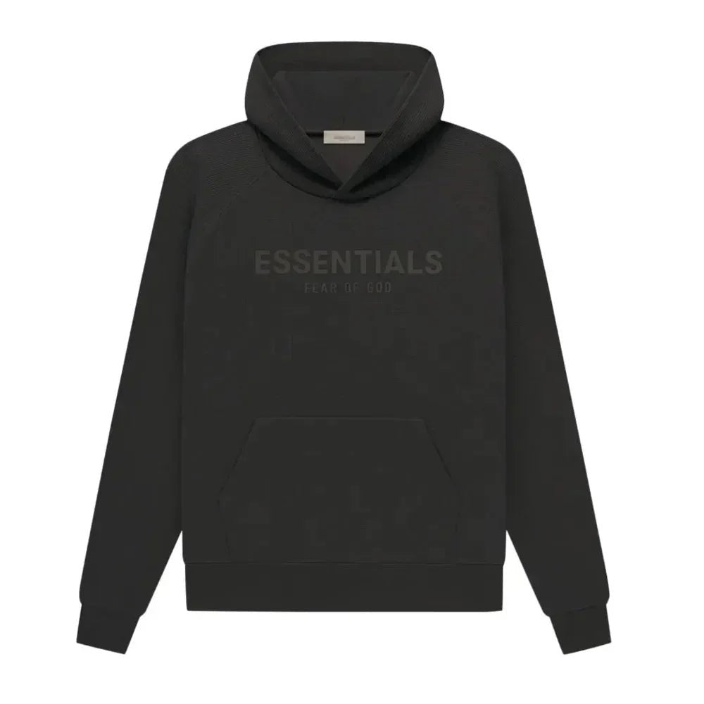 Fear Of God Essentials Waffle Raglan Hoodie Off Black - Afewvibe