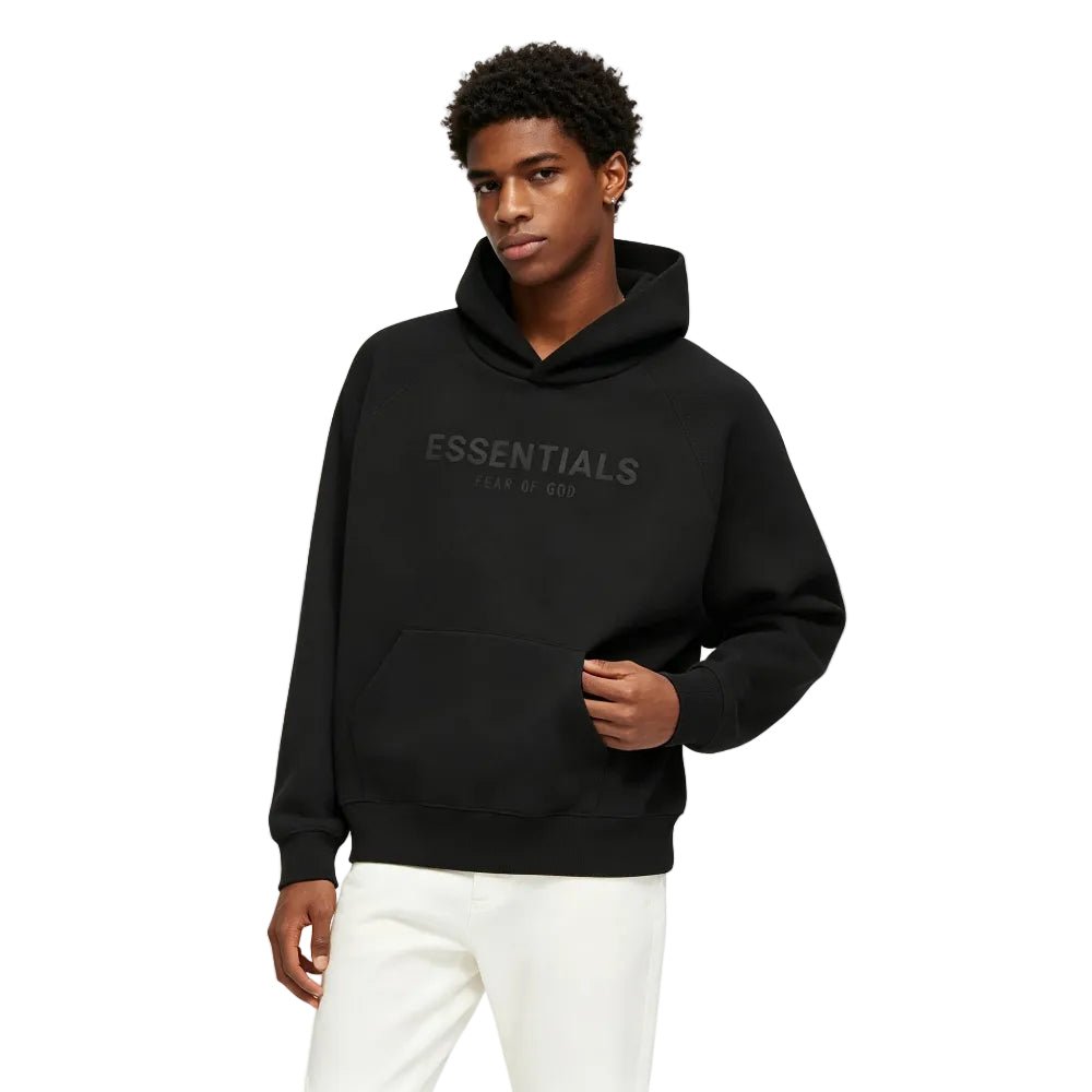 Fear Of God Essentials Waffle Raglan Hoodie Off Black - AFewVibe