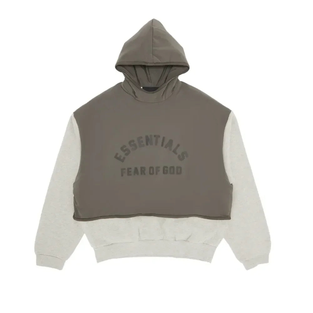 Fear Of God Essentials Nylon Fleece Hooded Sweater Dark Heather Oatmeal/lnk - AFV Clothes