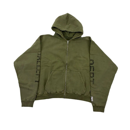 Gallery Dept. 90s Logo Zip Up Hoodie Olive - AFewVibe