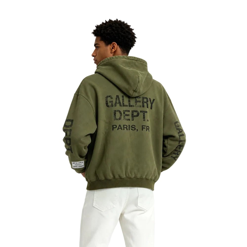 Gallery Dept. 90s Logo Zip Up Hoodie Olive - AFewVibe