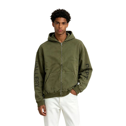 Gallery Dept. 90s Logo Zip Up Hoodie Olive - AFewVibe