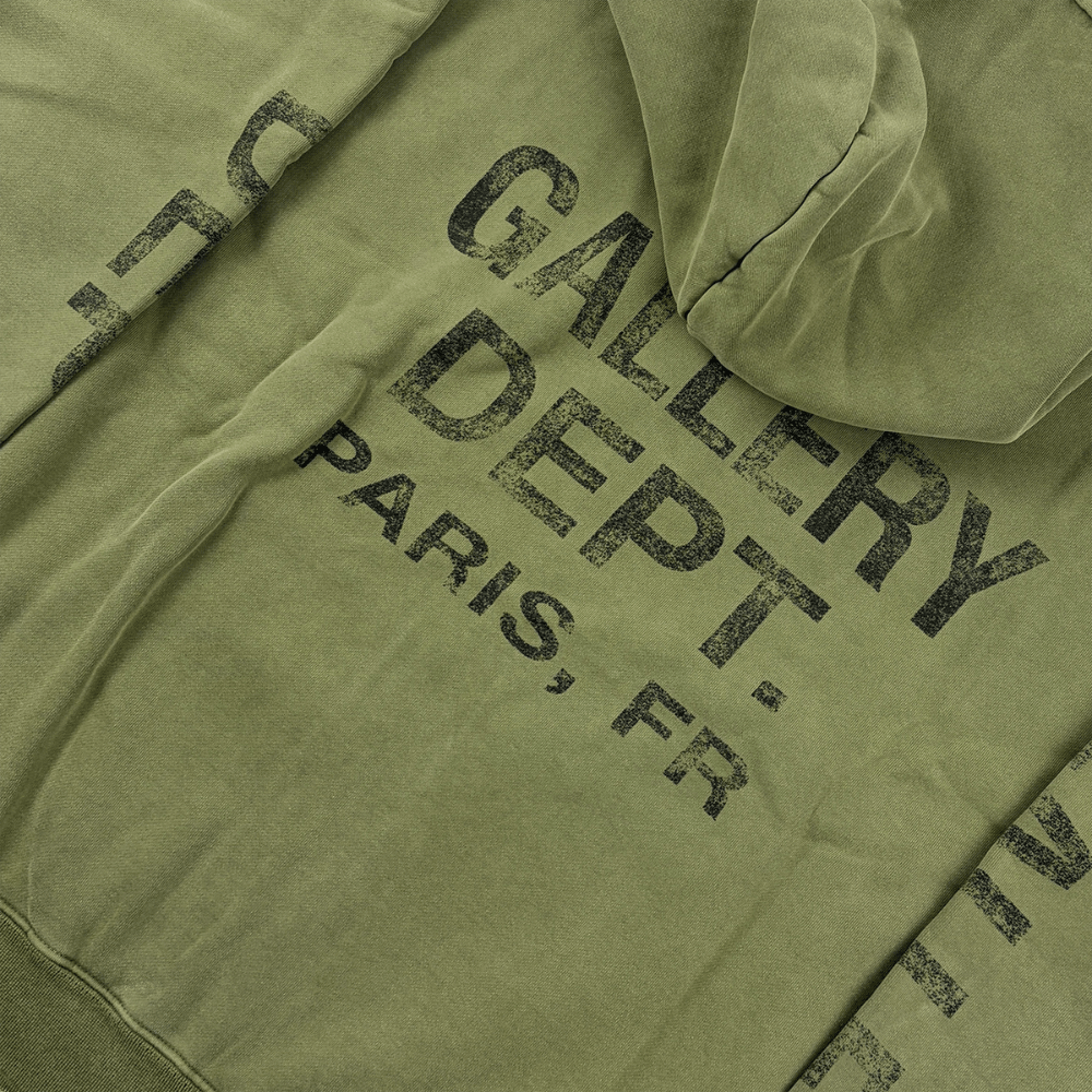 Gallery Dept. 90s Logo Zip Up Hoodie Olive - AFewVibe