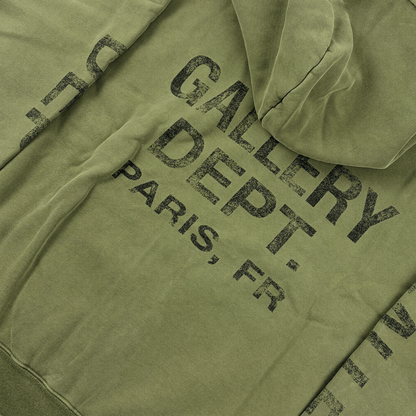 Gallery Dept. 90s Logo Zip Up Hoodie Olive - AFewVibe