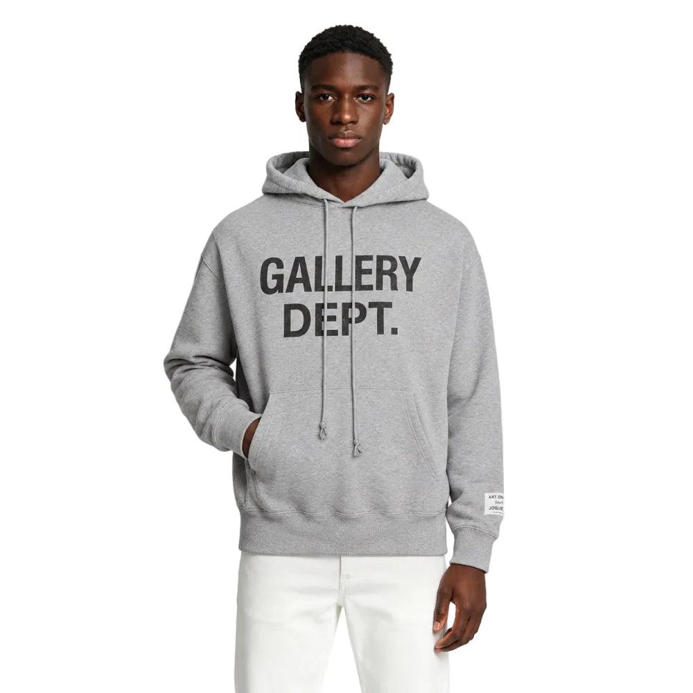 Gallery Dept. Center Logo Hoodie Heather Grey Black - AFewVibe