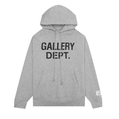 Gallery Dept. Center Logo Hoodie Heather Grey Black front product view with center logo graphic